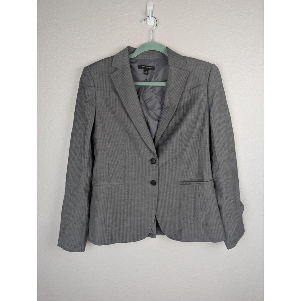 Ann Taylor Blazer‎ Womens 6 Gray Pinstripe Wool Blend Lined Career Jacket Office